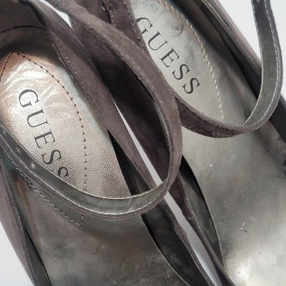 GUESS gray suede platform heels with ankle strap, size 6.5 - Picture 14 of 15